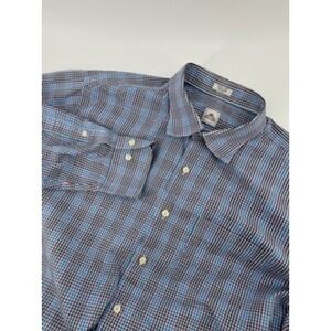 Peter Millar Mens Extra Large XL Blue Checkered Button Down Long‎ Sleeve Shirt